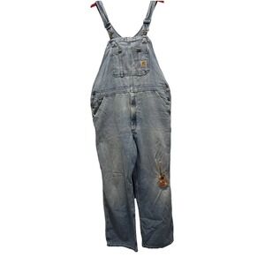 VTG Carhartt Womens Overalls 40x28 Blue Artsy Upcycled Boho Festival Patch Indie